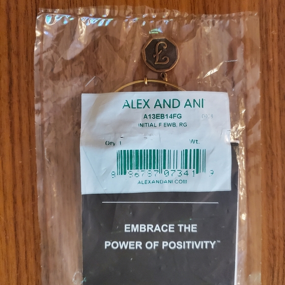 NWT Alex and Ani (+) Energy Expandable Wire Bangle Initial "F" in Rafaelian Gold - Picture 2 of 4